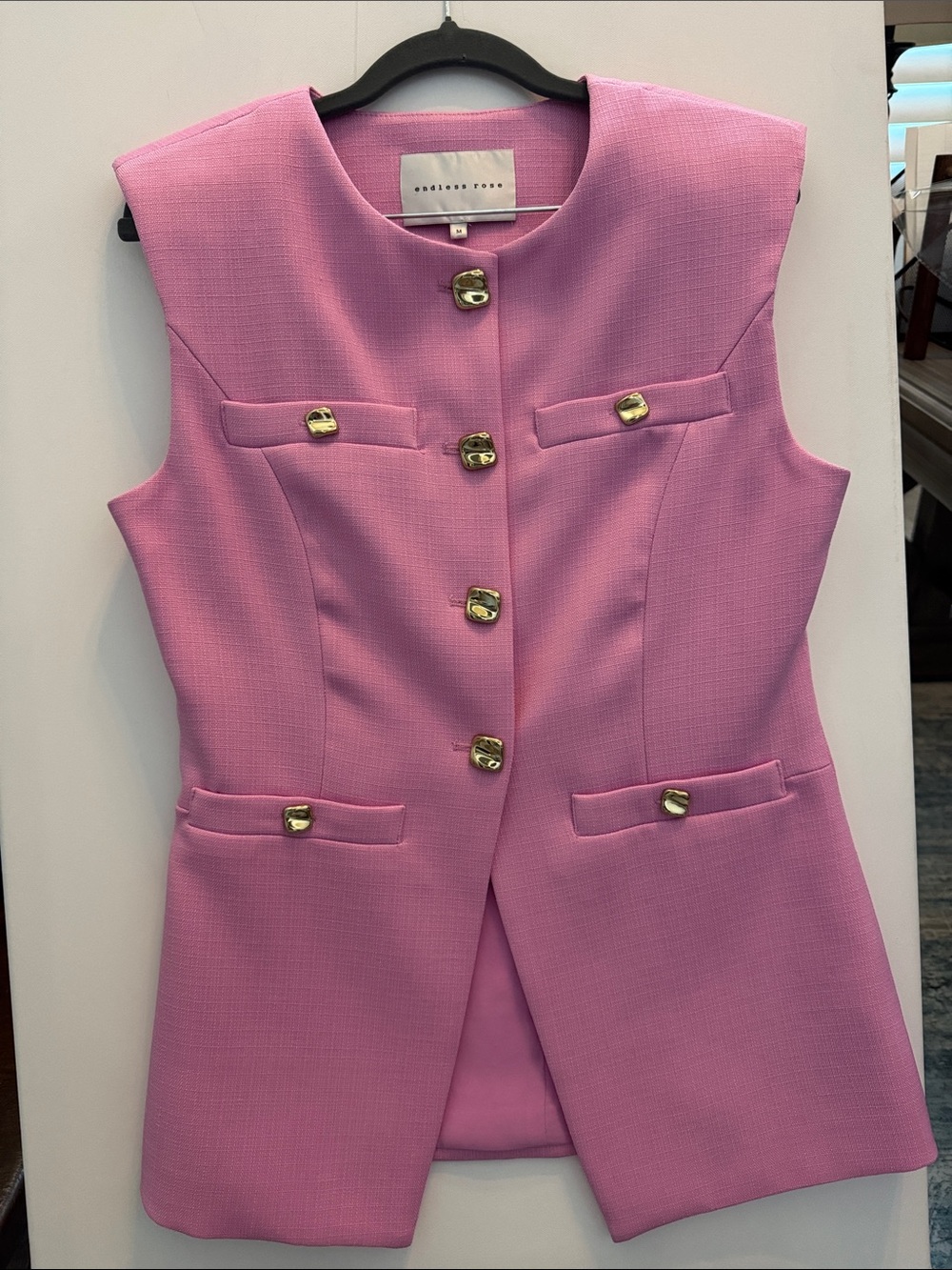 Endless Rose Bubblegum Pink Sleeveless Tailored Vest with Gold Buttons